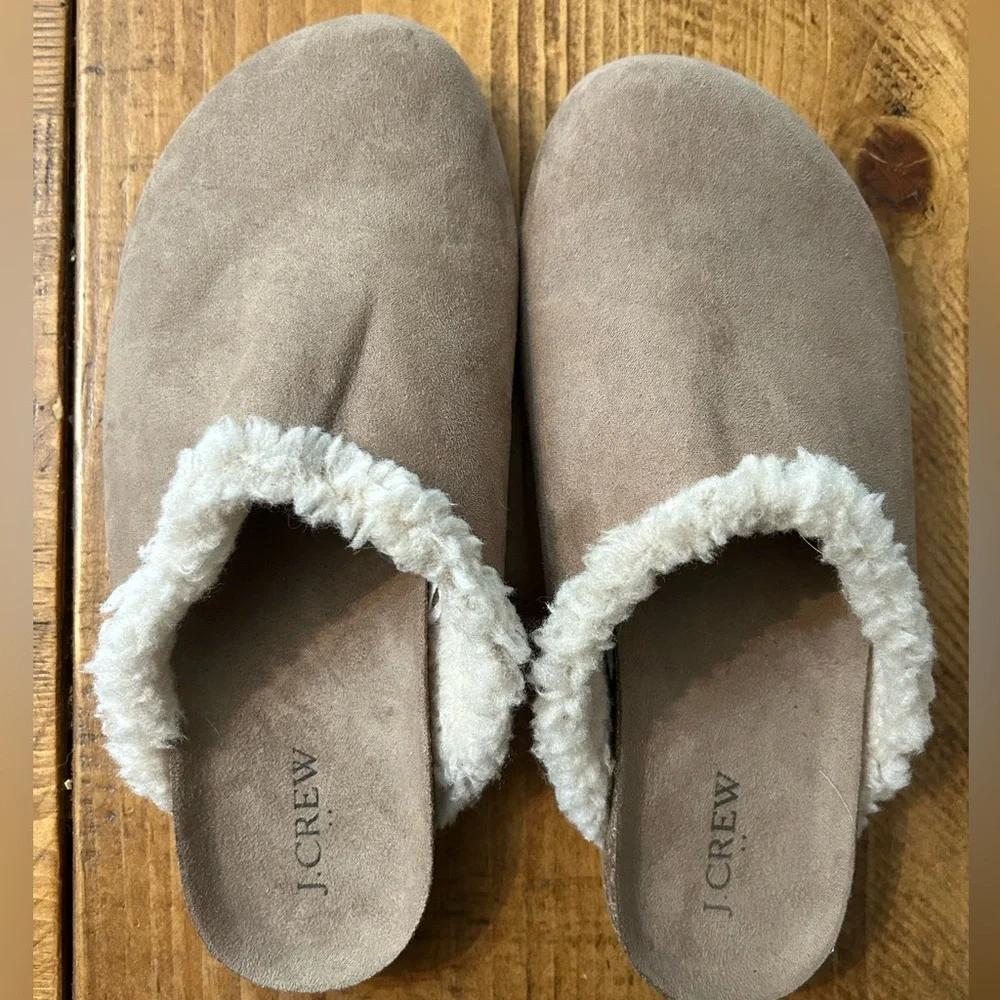 J. Crew Tan Suede/Shearling Clog Women's Slippers - Picture 2 of 8
